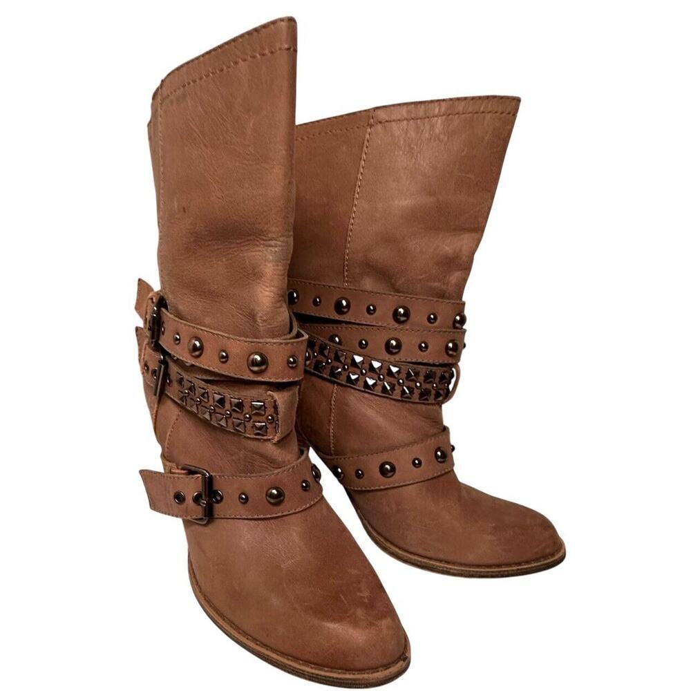 Naughty Monkey Women’s Civil Code Grey Leather Studded Buckle Boots Sz. 8 - Picture 4 of 11